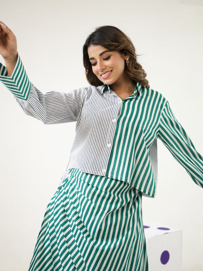 Verde Stripes Top & Skirt Set