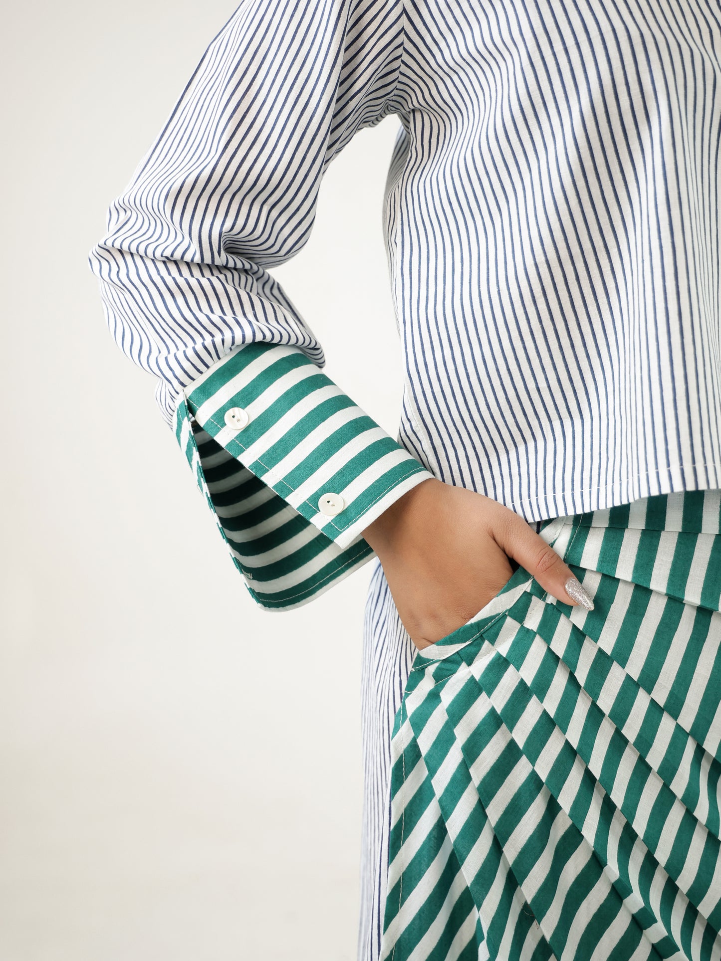 Verde Stripes Top & Skirt Set