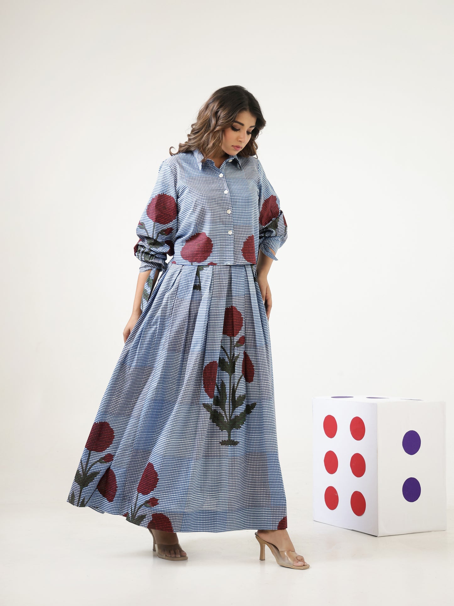 Shibori Checks Top & Skirt Set
