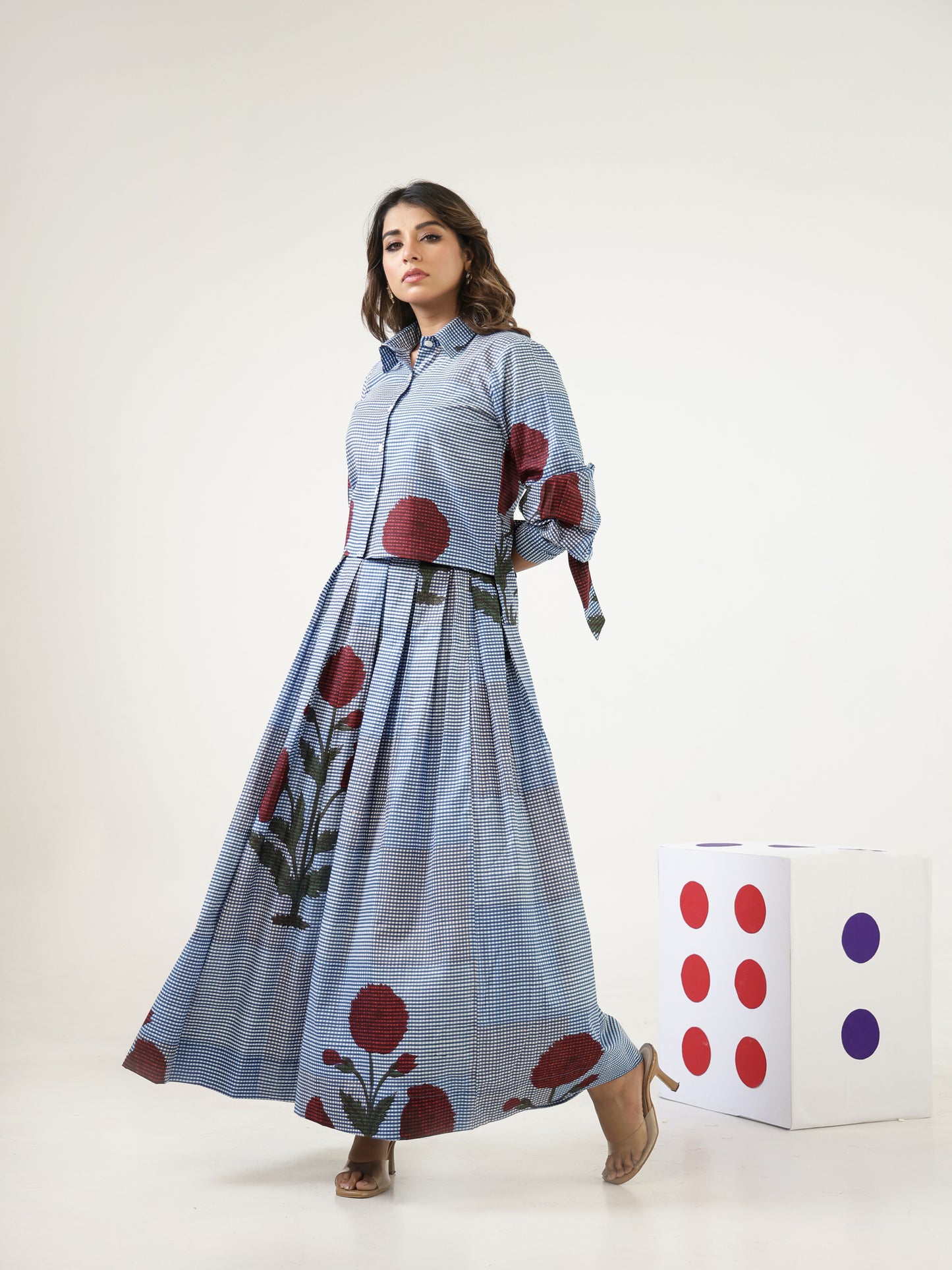 Shibori Checks Top & Skirt Set