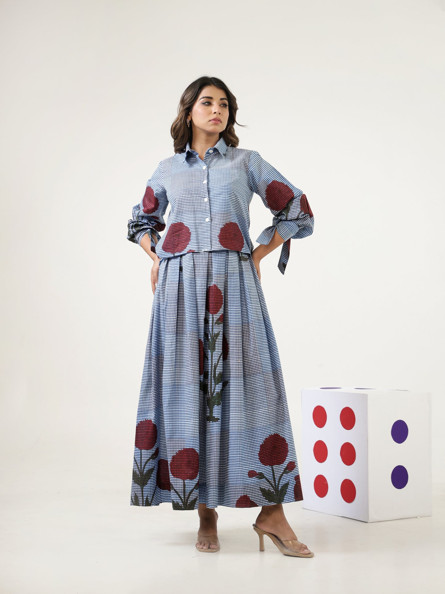 Shibori Checks Top & Skirt Set