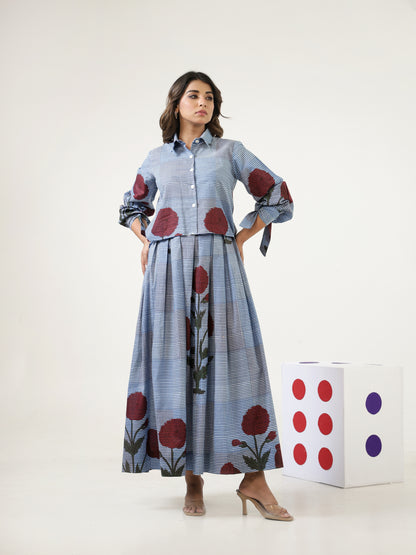 Shibori Checks Top & Skirt Set