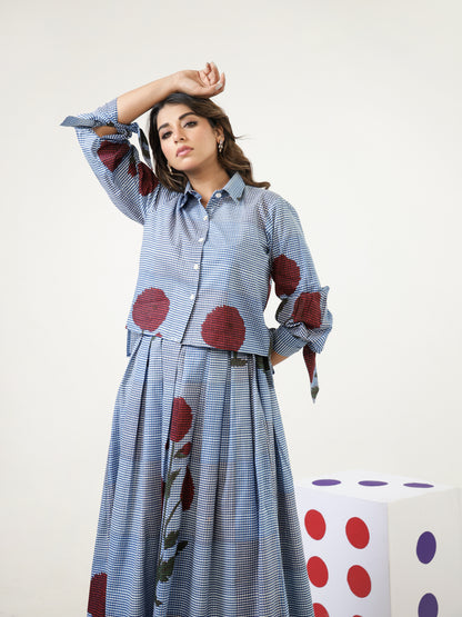 Shibori Checks Top & Skirt Set