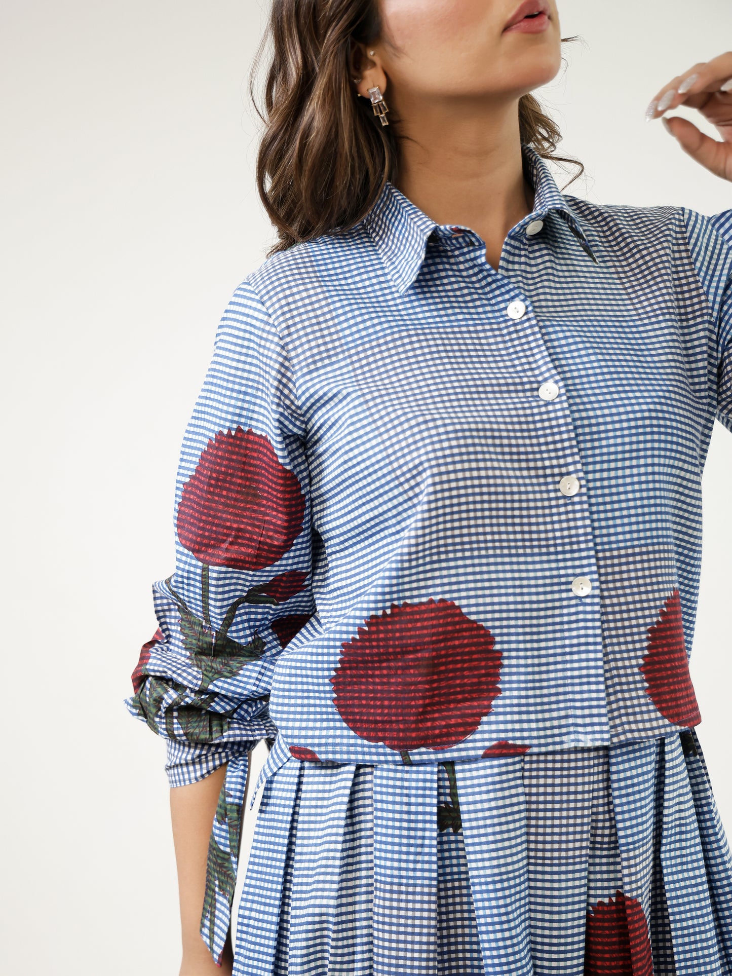 Shibori Checks Top & Skirt Set