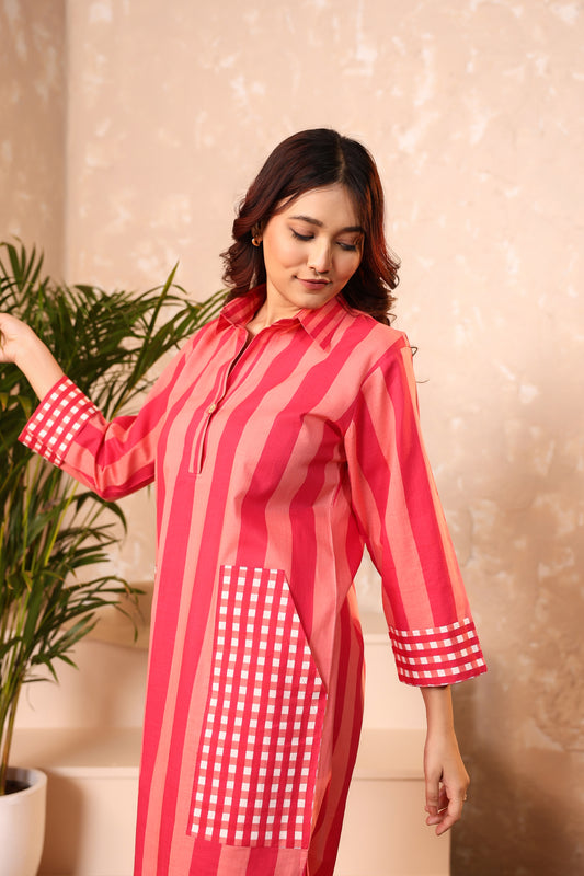 Taffy Blush Stripes Cotton Dress