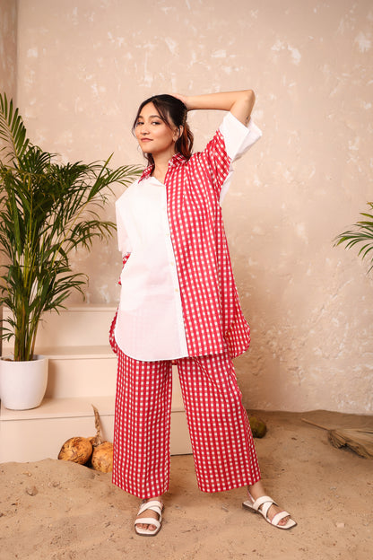 Rosy Checks Cotton Coord Set