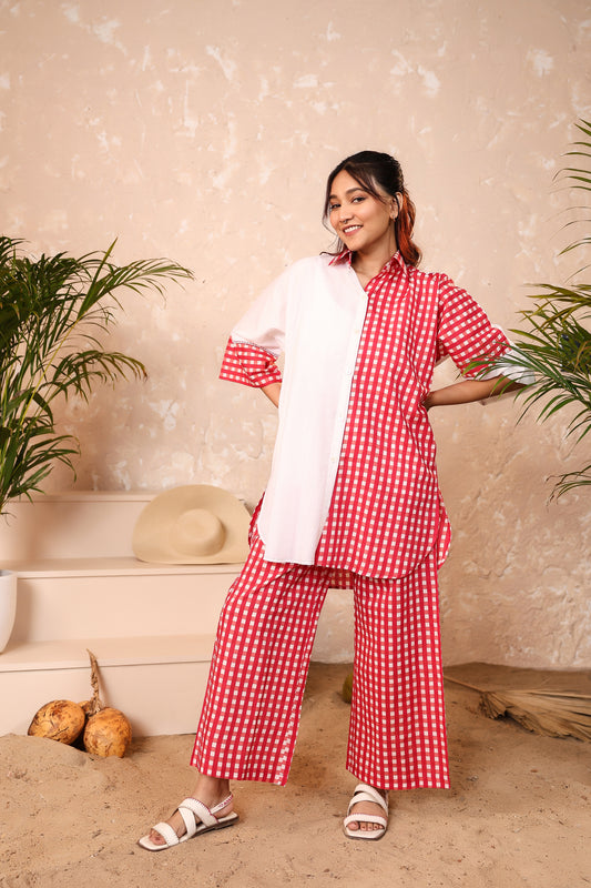 Rosy Checks Cotton Coord Set