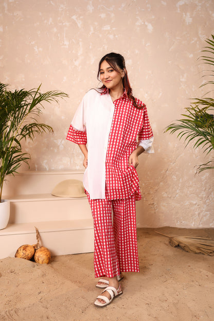 Rosy Checks Cotton Coord Set