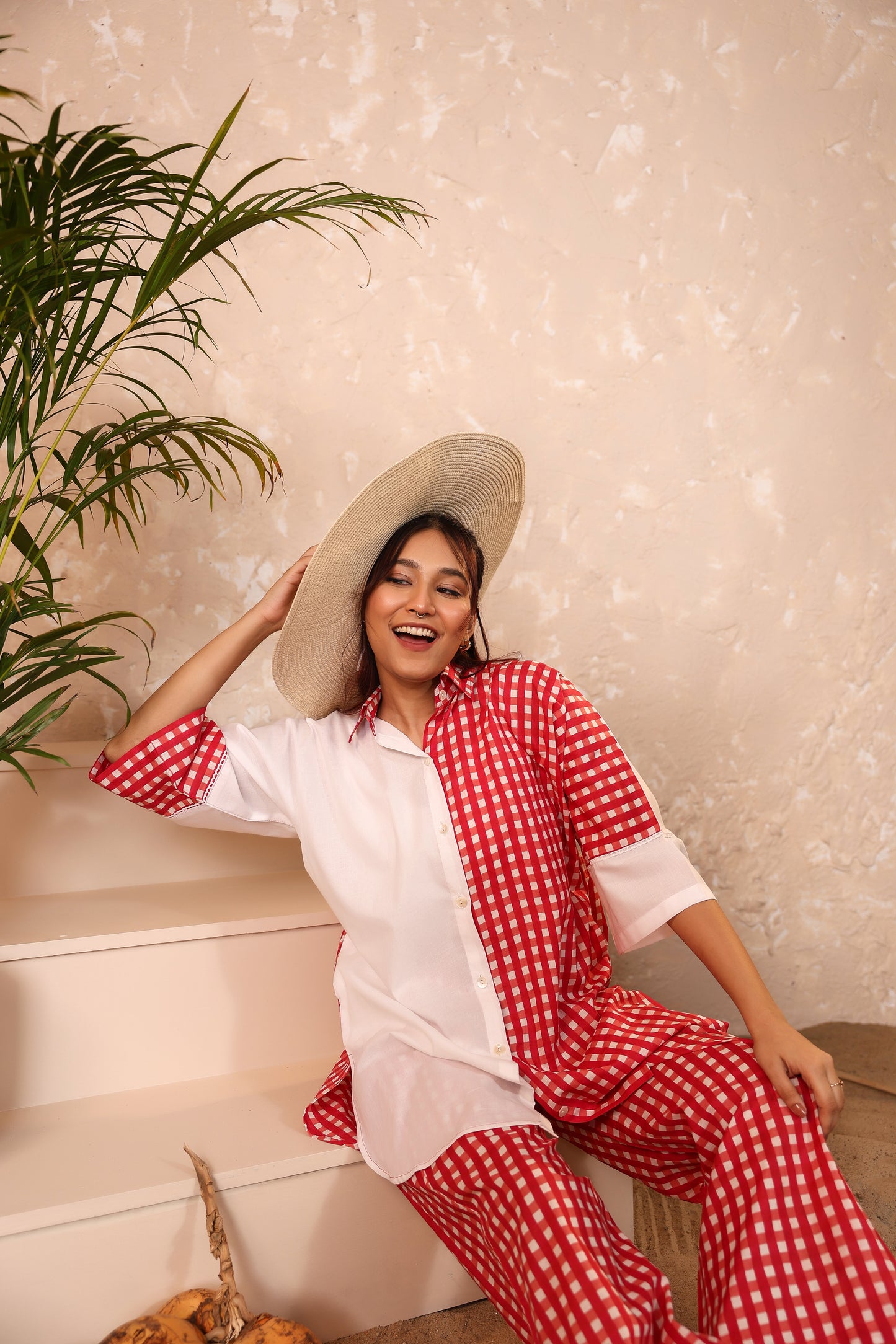 Rosy Checks Cotton Coord Set