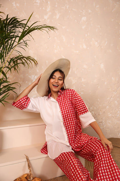 Rosy Checks Cotton Coord Set
