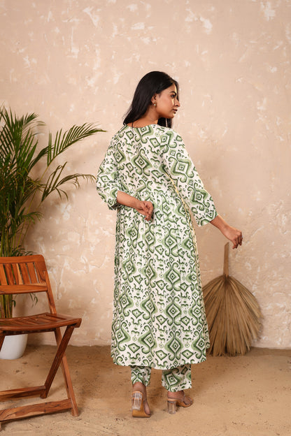 Green Ikkat Cotton Coord Set