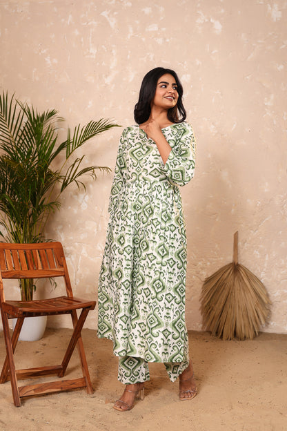 Green Ikkat Cotton Coord Set