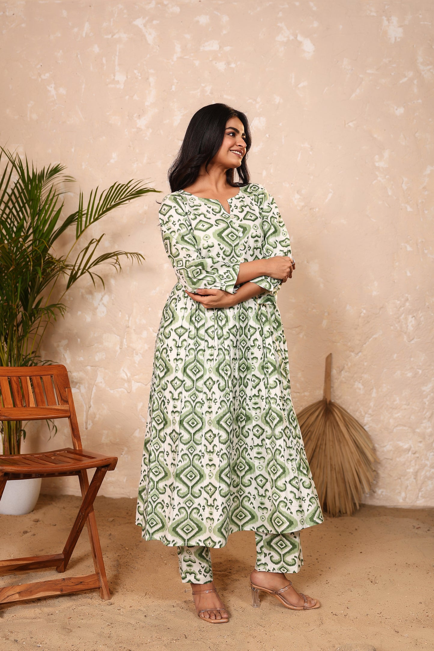Green Ikkat Cotton Coord Set