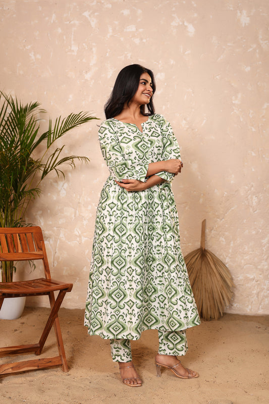 Green Ikkat Cotton Coord Set
