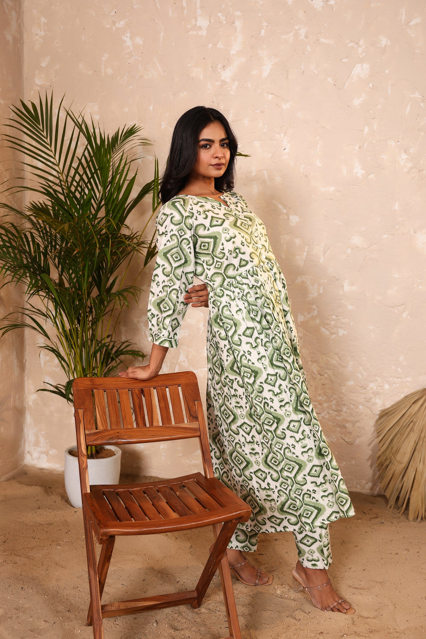 Green Ikkat Cotton Coord Set