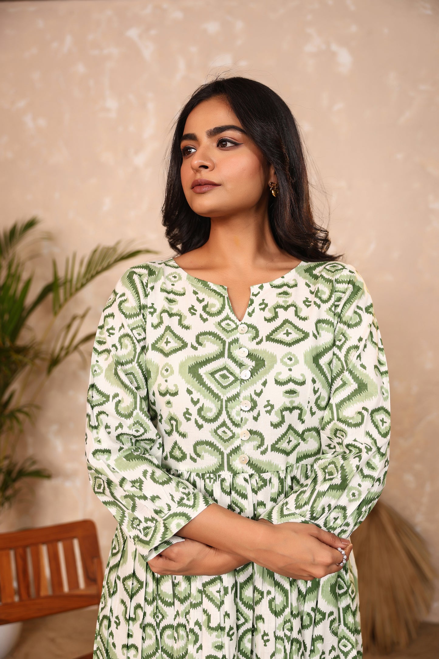 Green Ikkat Cotton Coord Set