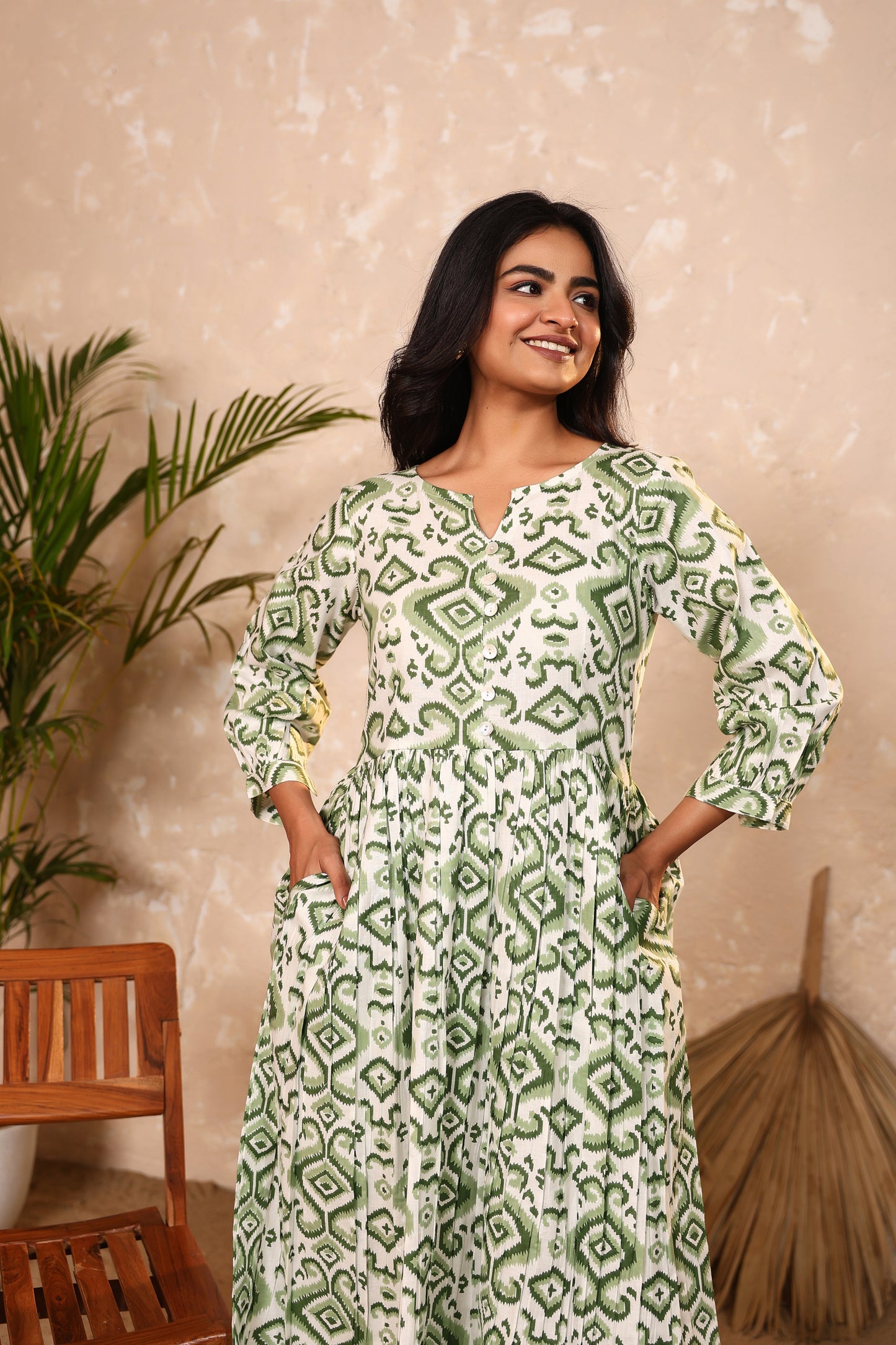 Green Ikkat Cotton Coord Set