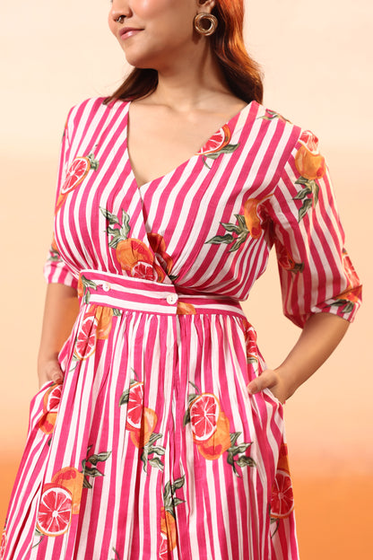 Pink Pinstripe Cotton Dress
