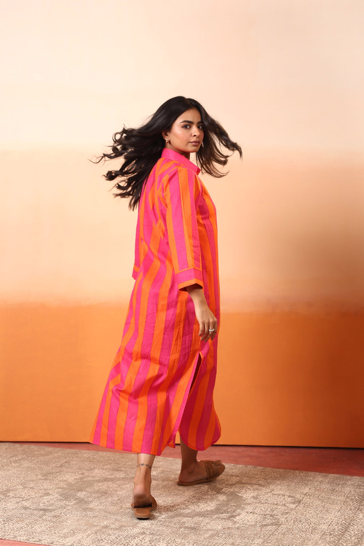 Sunset Stripe Shirt Dress