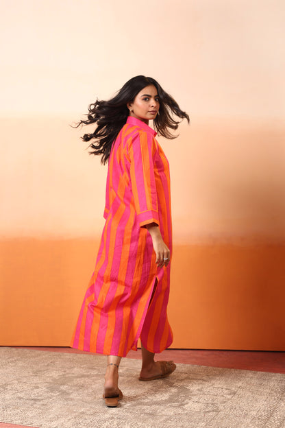 Sunset Stripe Shirt Dress