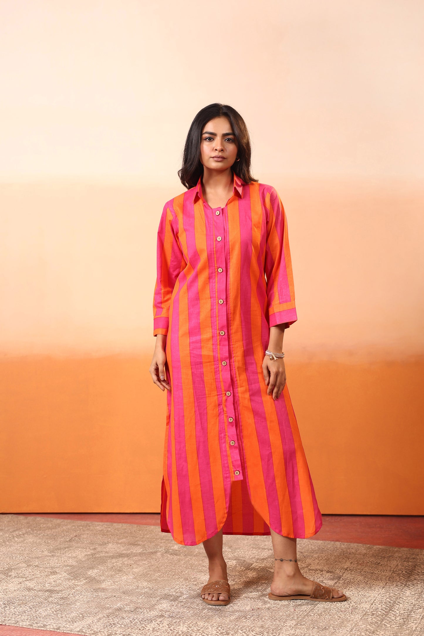 Sunset Stripe Shirt Dress