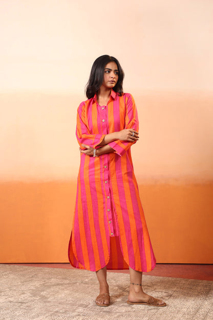 Sunset Stripe Shirt Dress