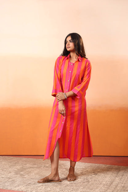 Sunset Stripe Shirt Dress