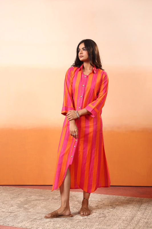 Sunset Stripe Shirt Dress