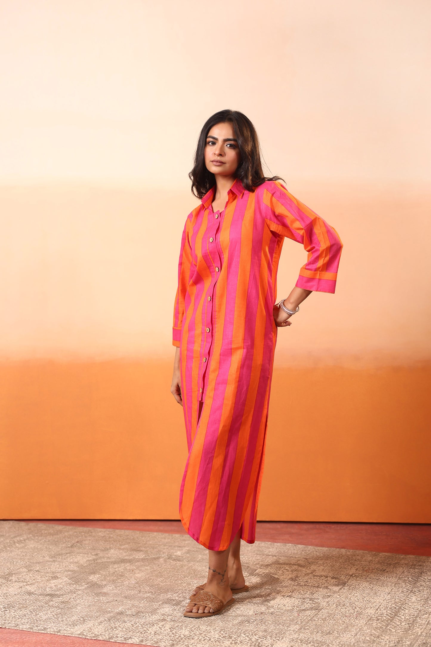 Sunset Stripe Shirt Dress