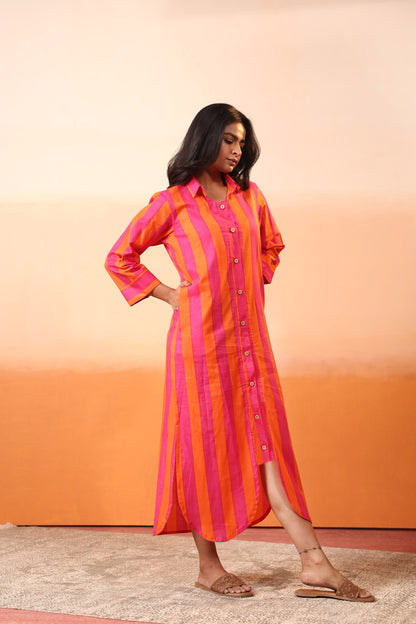 Sunset Stripe Shirt Dress