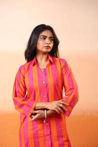 Sunset Stripe Shirt Dress