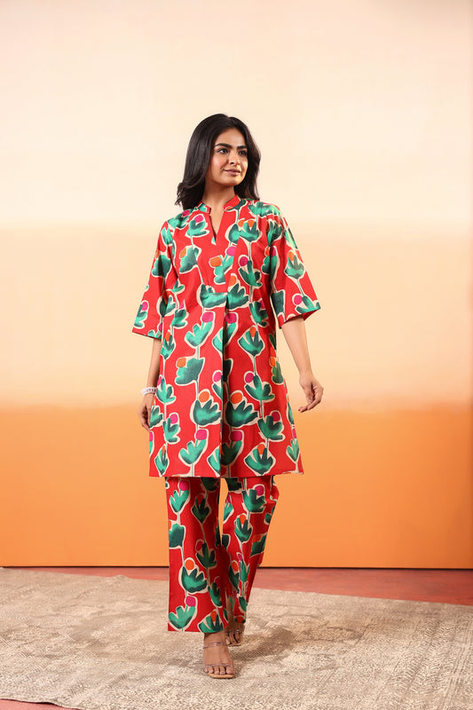 Scarlet Bloom Cotton Coord Set