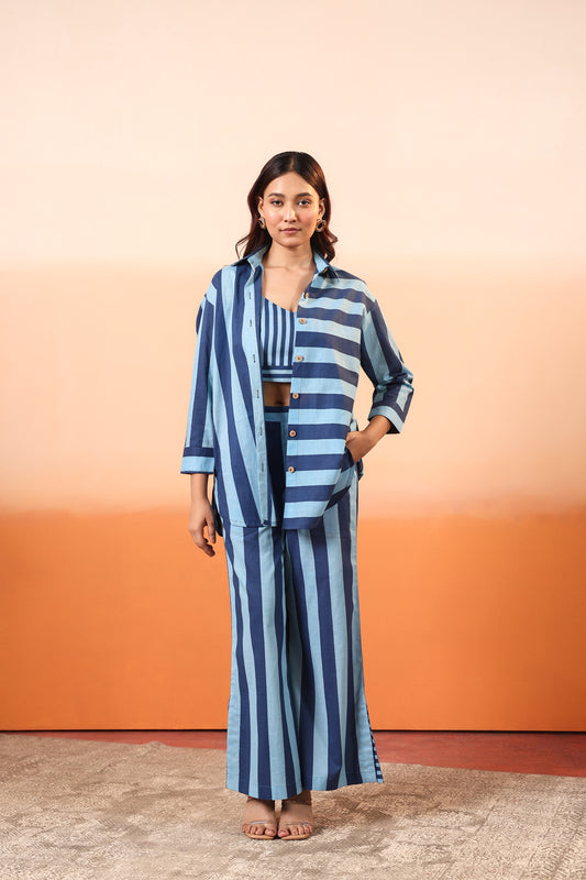 Lapis Stripes Three Pcs Cotton Coord Set