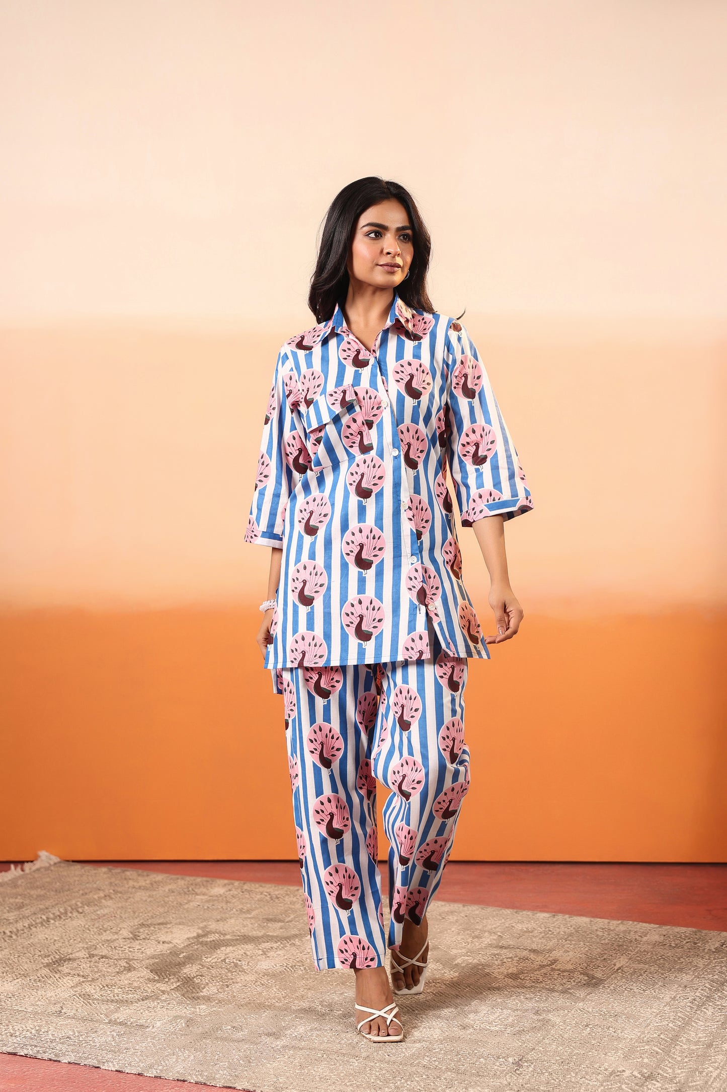 Peacock Stripes Cotton Coord Set