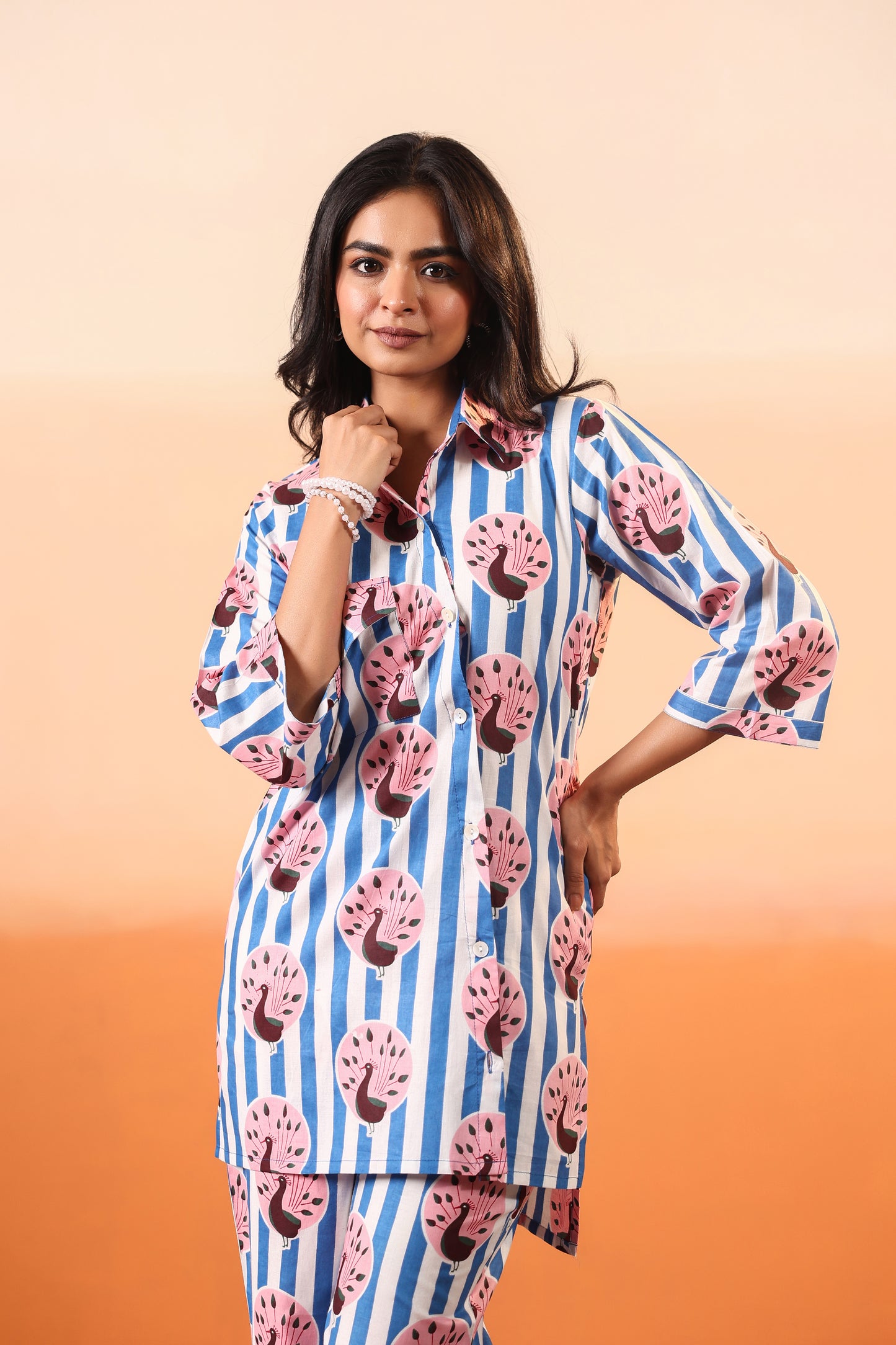 Peacock Stripes Cotton Coord Set