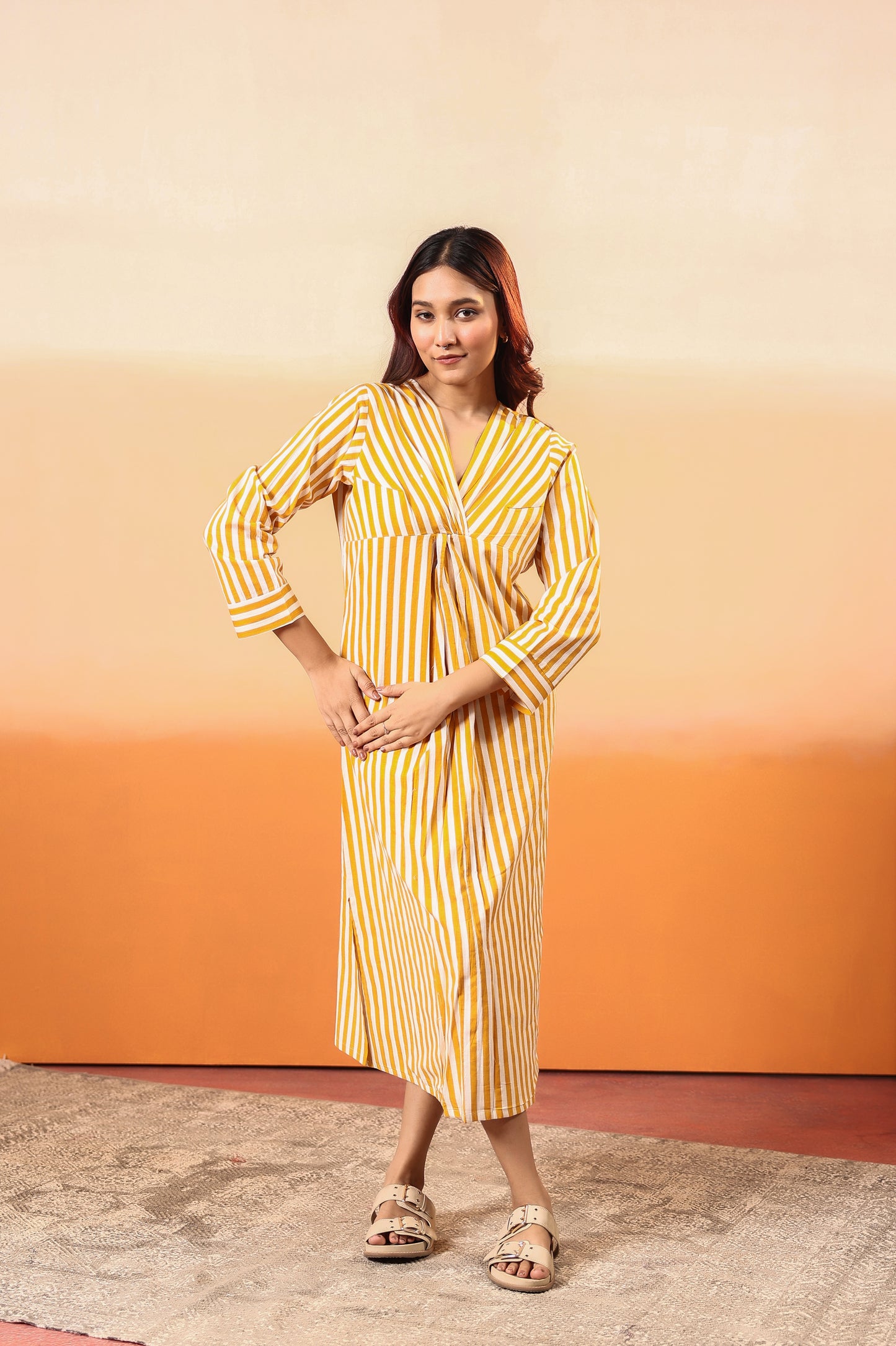 Golden Glow Cotton Dress
