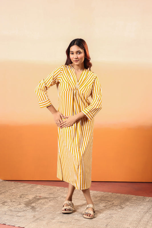 Golden Glow Cotton Dress