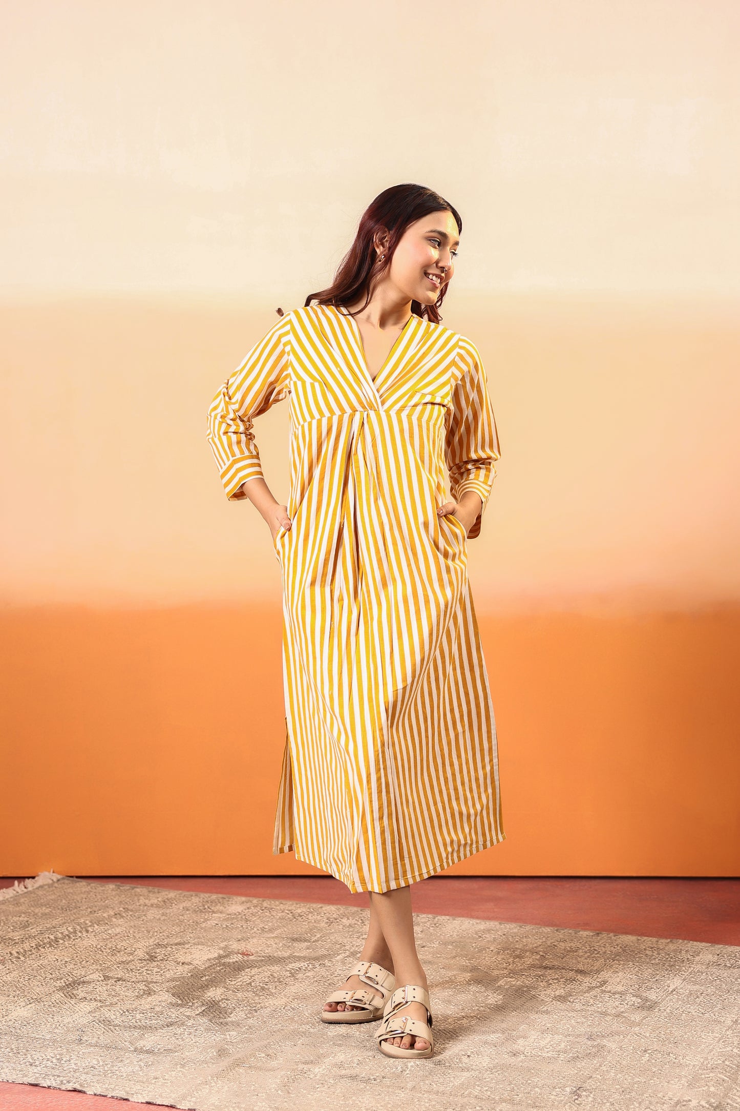Golden Glow Cotton Dress