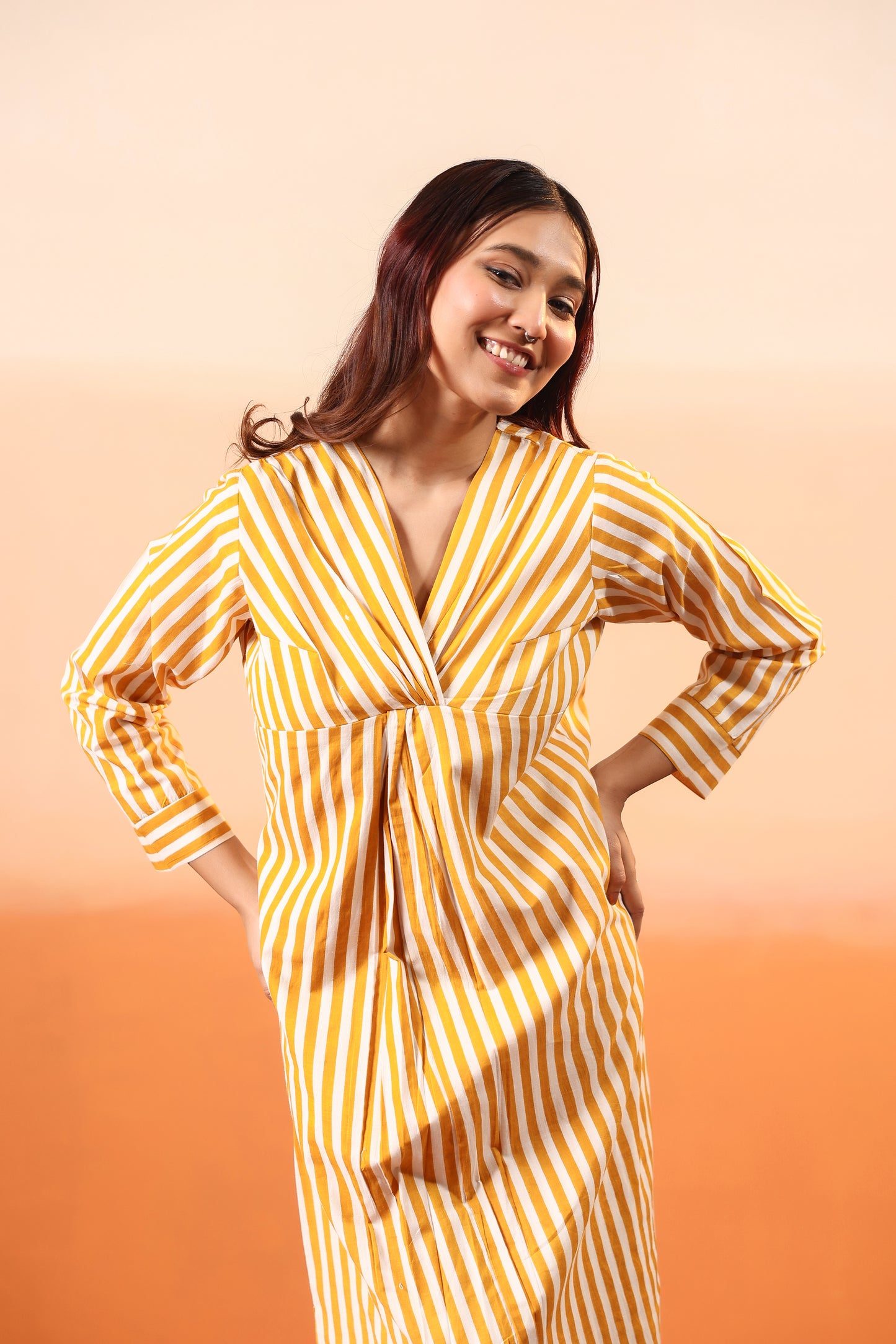 Golden Glow Cotton Dress