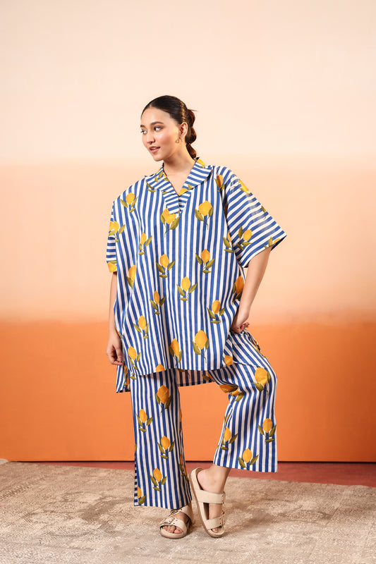 Zingy Blue Cotton Coord Set