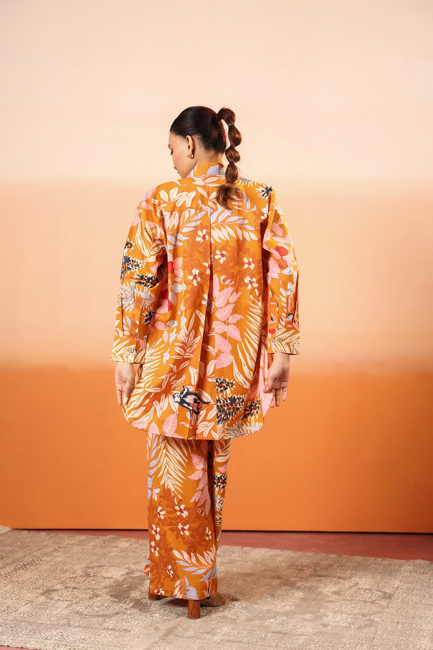 Wild Saffron Three Pcs Cotton Coord Set