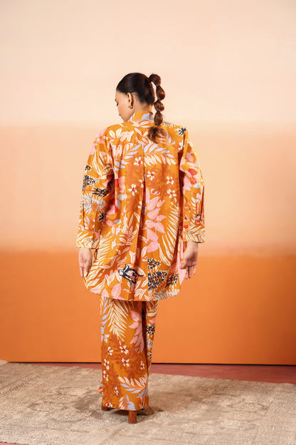 Wild Saffron Three Pcs Cotton Coord Set
