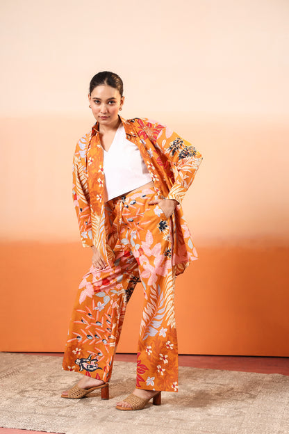 Wild Saffron Three Pcs Cotton Coord Set