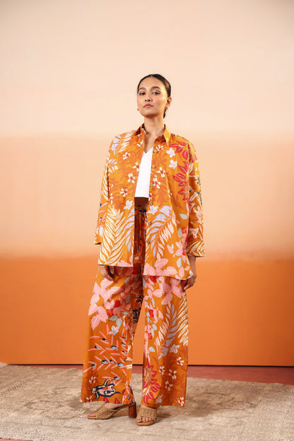 Wild Saffron Three Pcs Cotton Coord Set