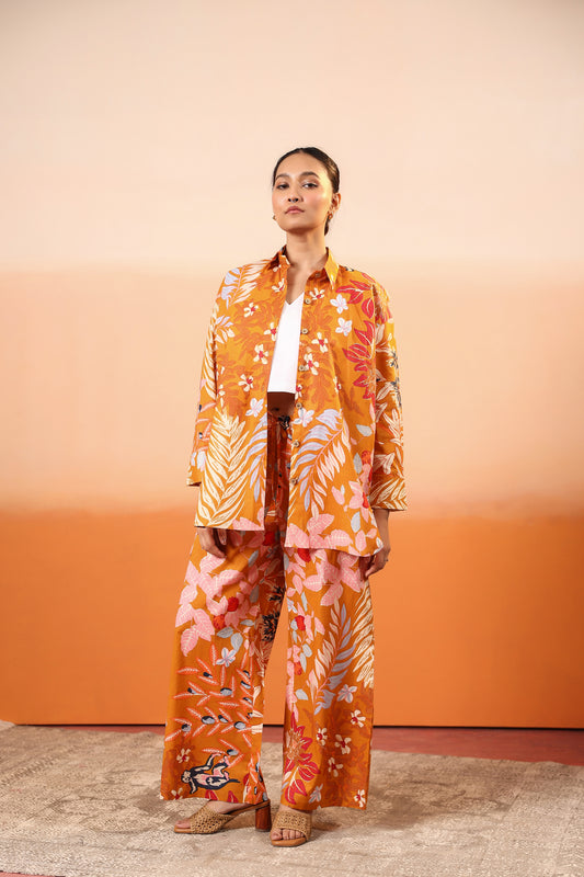 Wild Saffron Three Pcs Cotton Coord Set