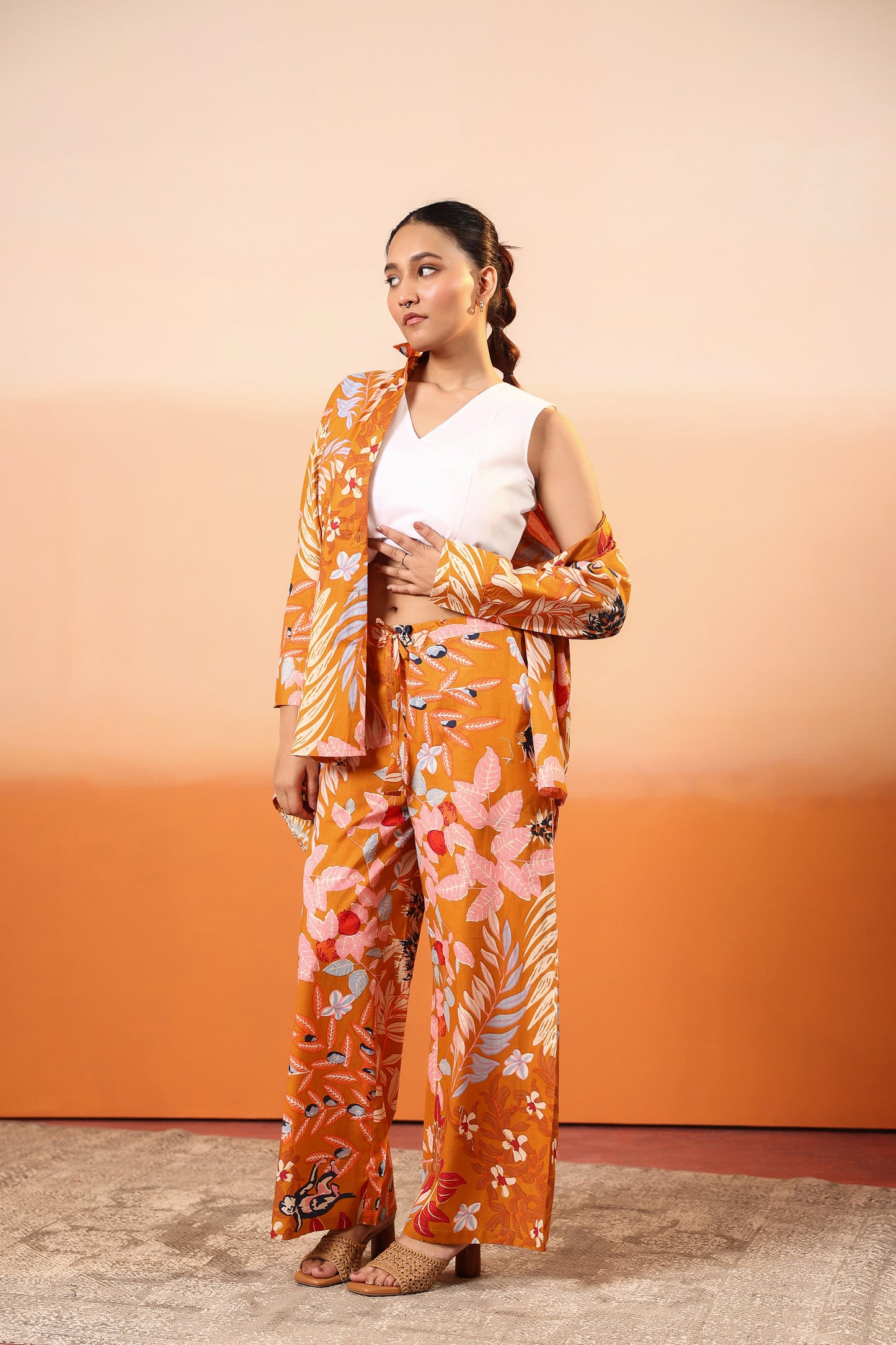 Wild Saffron Three Pcs Cotton Coord Set