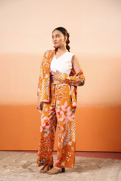 Wild Saffron Three Pcs Cotton Coord Set