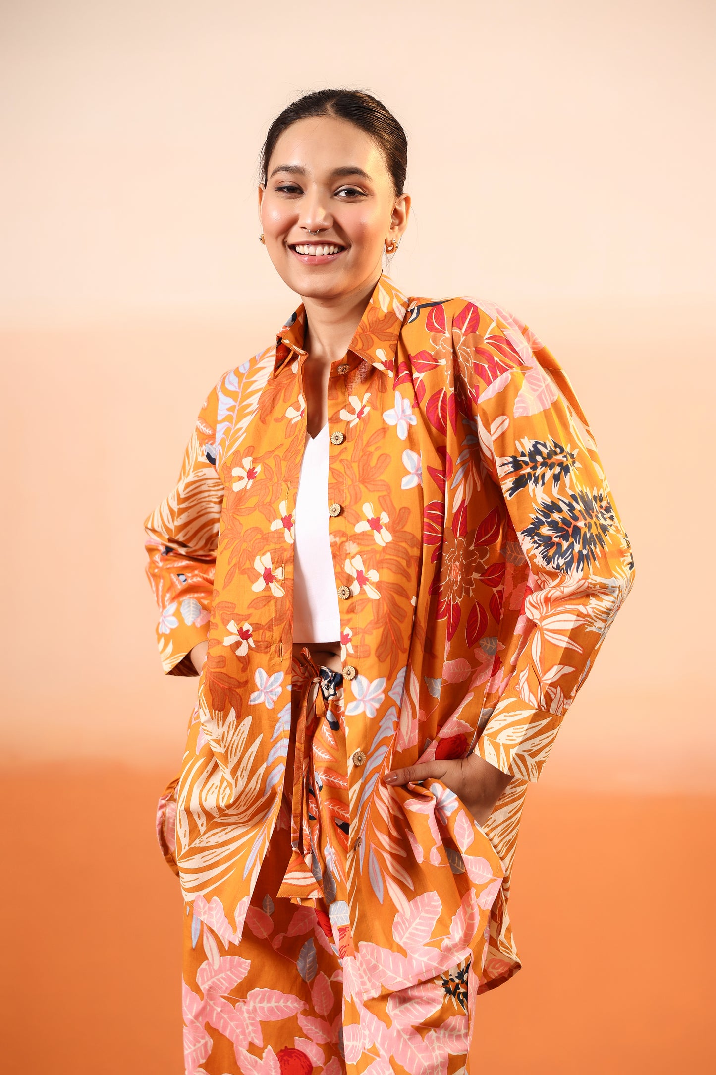 Wild Saffron Three Pcs Cotton Coord Set
