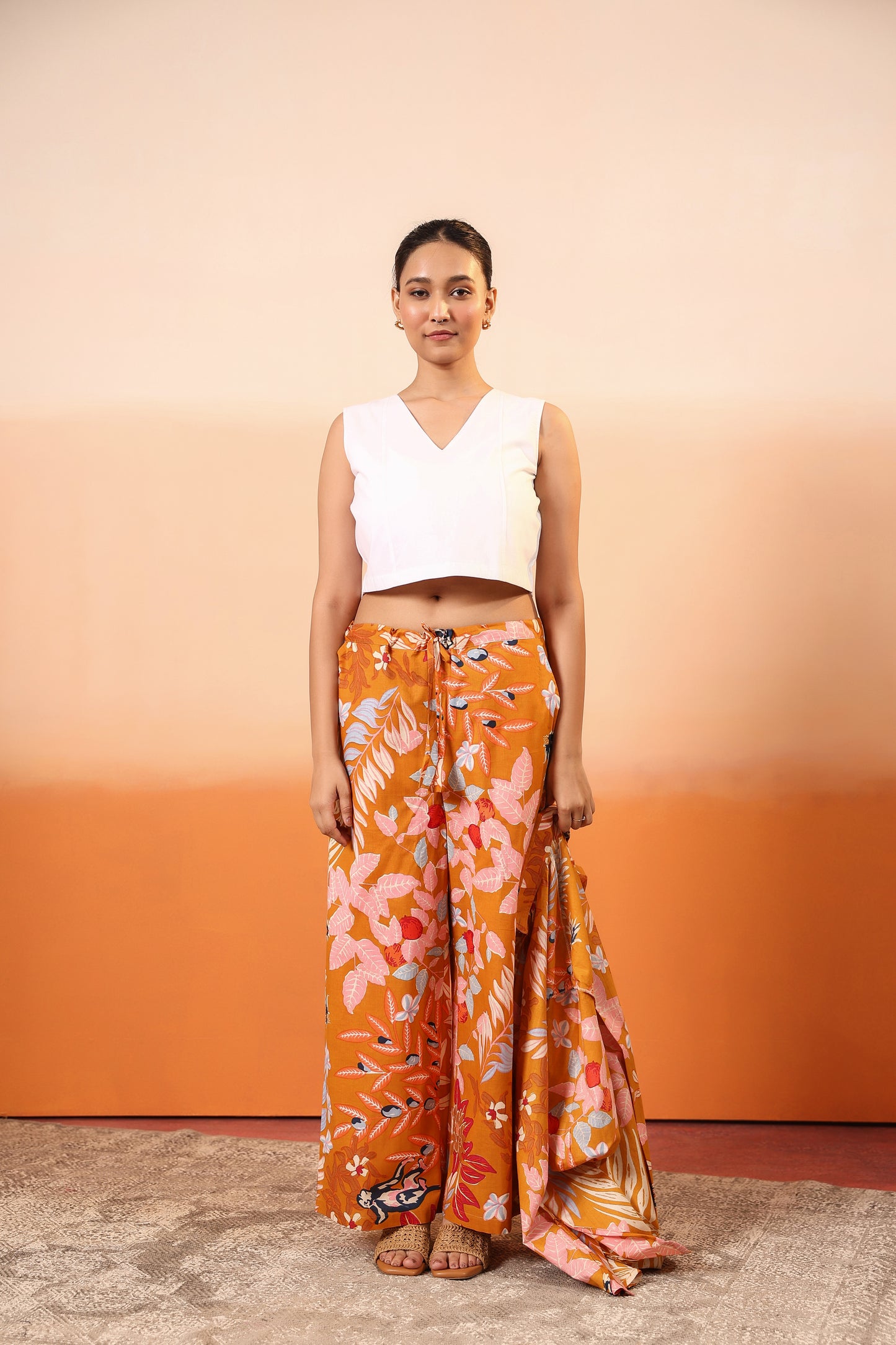 Wild Saffron Three Pcs Cotton Coord Set