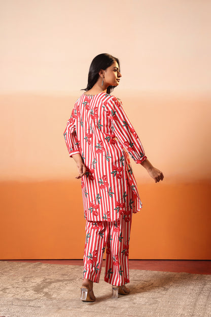 Cherry Lines Cotton Coord Set